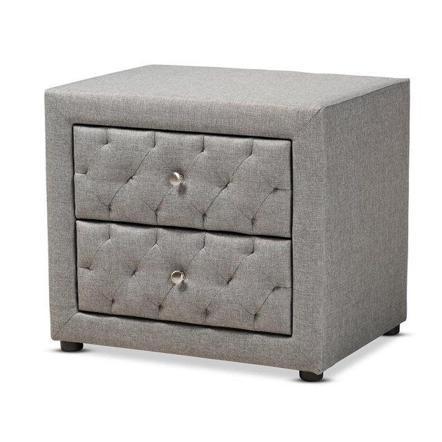 Baxton Studio Lepine 2-Drawer Tufted Fabric and Wood Nightstand in Gray