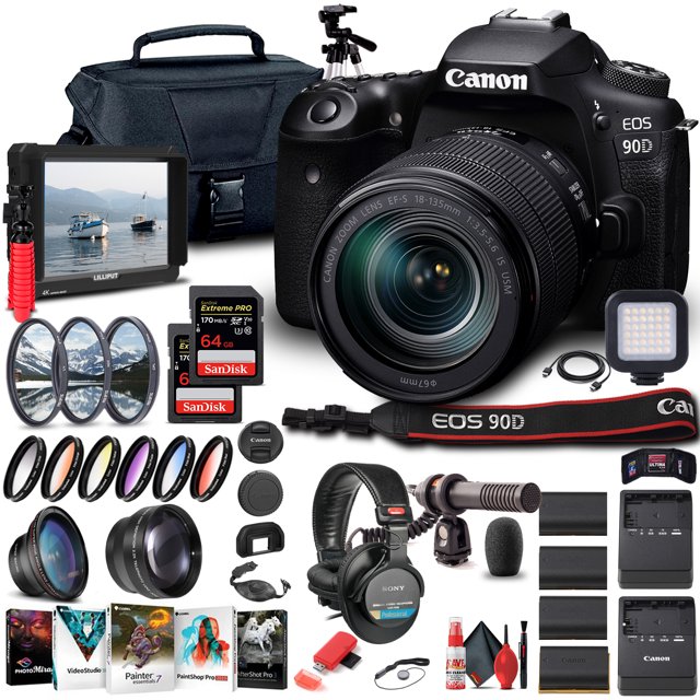 Canon EOS 90D Appareil Photo Reflex Numérique avec Objectif 18-135mm 3616C016 - Ensemble Pro (Modèle International)