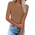 thumbnail image 2 of Timegard Hauts pour Femmes Été Col Rond Manches Courtes Blouse Unie Hauts Décontractés T-Shirts Basiques, 2 of 6