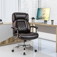 thumbnail image 3 of Gymax Chaise de Bureau Haute Dossier 500 Lb Grande Taille Réglable en Cuir Chaise de Travail Brun, 3 of 10