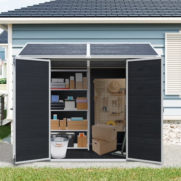 LHKJ Remise de Rangement Extérieure en Résine 8 X 6 Pi avec Plancher, 2 Fenêtres, Porte Verrouillable, Noir