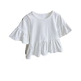 thumbnail image 2 of Shirts for Girls, Children Solid Color Loose Girl Ruffle Sleeve Round-Neck Blouses Western Style Top, 2 of 4
