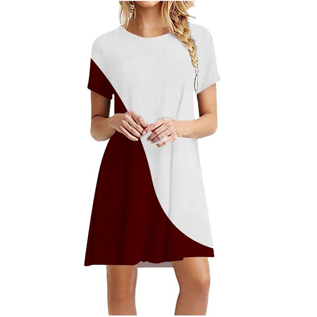 Birdeem Robe Décontractée pour Femmes à Blocs de Couleur Imprimée à Manches Courtes et à Col Rond