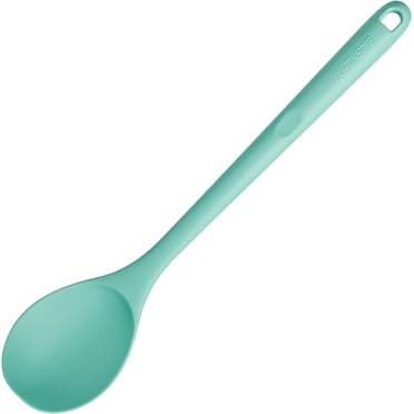 600°F Heat Resistant Silicone Spoon: U-Taste 13.6in Solid Kitchen Cooking Spoon, Nonstick BPA Free Large & Long Soup Rubber Utensil for Mixing, Serving, Stirring, Basting, for Pot Cookware (Aqua Sky)