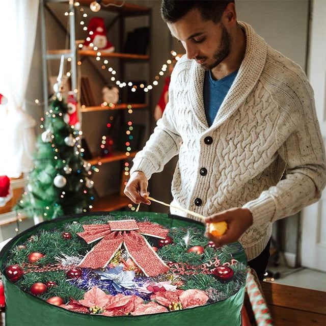 Yhmxh Home Storage-Storage Bins Storage Container Organization and Storage Christmas Wreath Storage Bag - Garland Holiday Container with Clear Window - Tear Proof Fabric Storage Bins