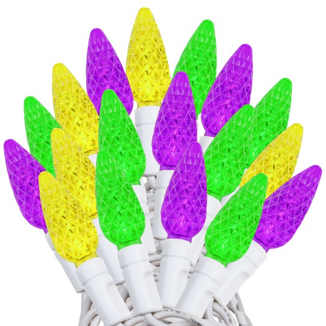 Novelty Lights 24FT 70 LED C6 Mardi Gras String Lights, Yellow & Purple