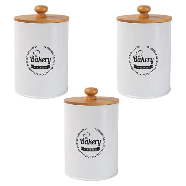 DOLITY 3 Pcs/set Metal Kitchen Canister Set Coffee Tea Sugar Storage Canisters Tins B White