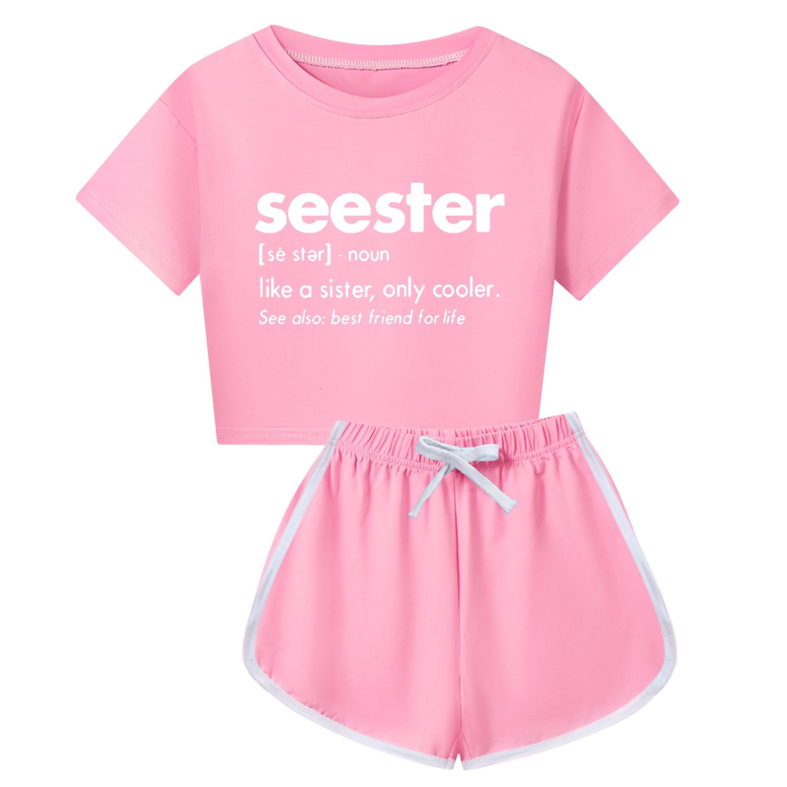 Hiiyo Little Girls Outfits Tracksuit Letter Print Short Sleeve T Shirt Shorts Set