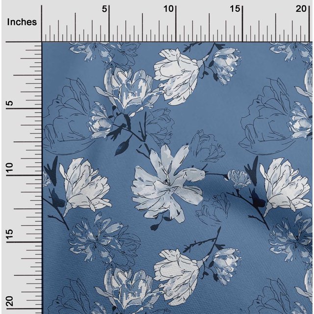 oneOone Polyester Lycra Dusty Blue Fabric Florals Sewing Craft Projects Fabric Prints By Yard 56 Inch Wide
