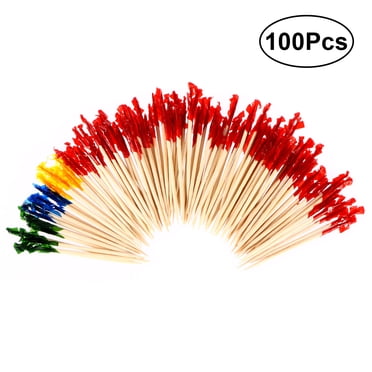Miangastore 100 Pcs Pics à Fruits en Bambou avec Bande en Plastique Colorée Pics à Fleurs Pics à Cocktail Bâtons à Cocktail Cure-Dents pour Sandwich et Fruits Fournitures de Fête