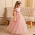 thumbnail image 3 of LOVZFMLL Girls' Summer Short Sleeve Ruffled Lace Round-Neck Embroidery Mesh Princess Bow Skirt, 3 of 3