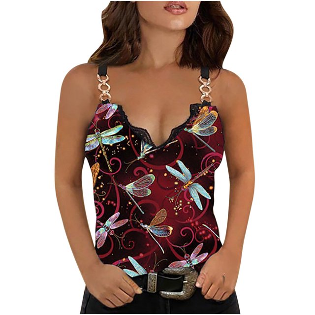 CHUANK Ichuanyi Blouse à Imprimé Sans Manches à Col en V pour Femmes, Décontractée, Ample, à Fermeture Éclair