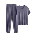 thumbnail image 1 of AherBiu Pyjamas Grande Taille pour Femmes Ensembles 2 Pcs Hauts à Col Ras du Cou Tenues d'Intérieur Ensembles Assortis Pantalons de Pyjama Longs Ensembles de Nuit, 1 of 3