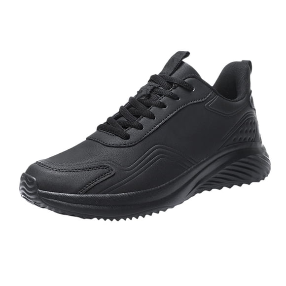 AUDeals Men's Waterproof Work Shoes, Leather Walking Sneakers with Soft Sole and Non Slip Comfort for Chef Use (Black, 9.5)