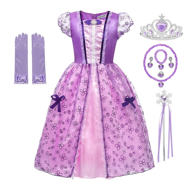 HAWEE Classic Rapunzel Princess Dress Up Costume, for Halloween Cosplay Party, with Accessories