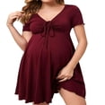 thumbnail image 1 of Robe de Maternité Courte pour Femmes à Manches Courtes, Mini, Col en V, Décontractée, Ample, Style Babydoll, Grande Taille, 1 of 6