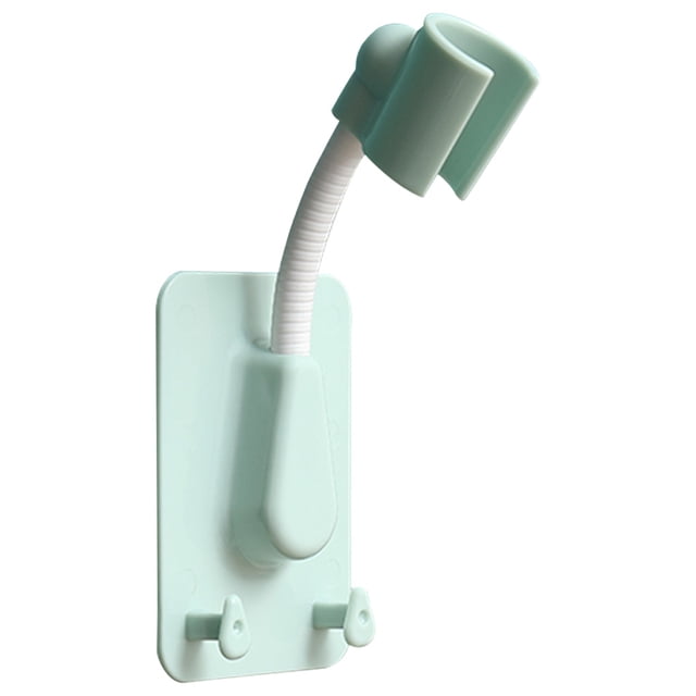 Self-Adhesive Shower Head Bracket Adjustable Handheld Showerhead Holder Wall Mount 2 Hooks Stand, Green