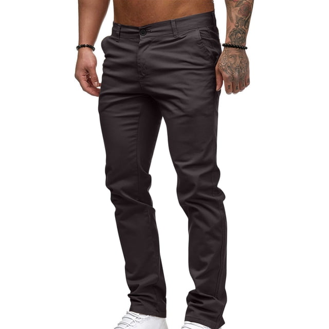 LOVZFMLL Men's Pants Fashion Men's Casual Button Open Straight Solid Color Trousers Pants
