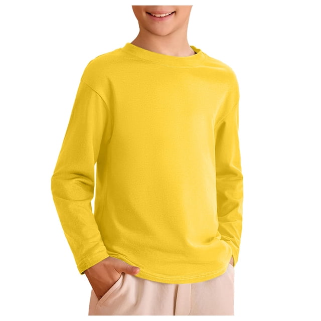Yammkia T-Shirts pour Garçons T-Shirts à Manches Longues pour Garçons T-Shirts à Col Rond pour Enfants Hauts Décontractés Tees Taille 5T 6T (Jaune, 5-6 Ans)