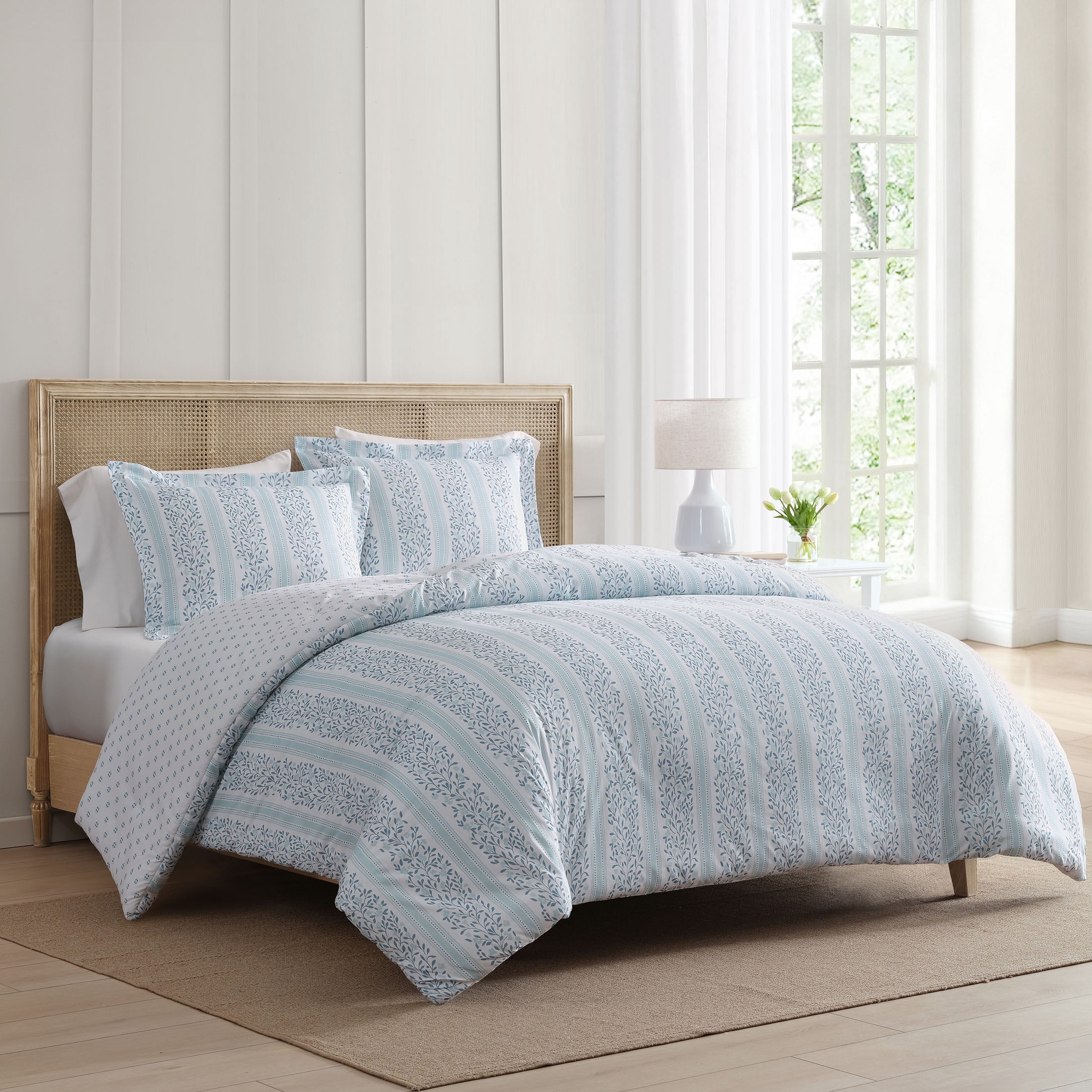 Martha Stewart Everyday 3-Piece Reversible Bedford Blues Cotton Duvet Cover Set, Double/Queen
