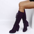 thumbnail image 1 of LSLJS Chaussures Rétro pour Femmes Décontractées à Talons Bas Épais Grande Taille Mi-Mollet à Lacets, Bottes Mi-Mollet pour Femmes, 1 of 8