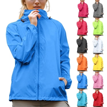 Sentmoon Manteaux avec Capuche à Manches Longues Imperméables Manteau de Pluie Léger pour Femmes Couleur Unie avec Fermeture Éclair Coupe-Vent pour Activités de Plein Air TTG
