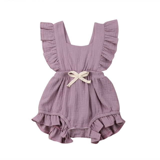 Fortune 0-24m Baby Girl Summer Ruffles Romper Fly Sleeve Bow Cotton Jumpsuits