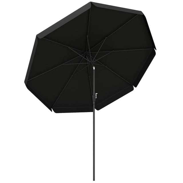 Outsunny Parasol de Patio Extérieur de 8,5 Pi avec Inclinaison et Manivelle pour Terrasse et Jardin, Doté d'Un Auvent en polyester Noir Résistant aux UV, Supporté par Huit Baleines Métalliques et un Cadre en Aluminium. le Parasol Comprend une Manivelle pour une Ouverture et une Fermeture Faciles, un Dessus Inclinable pour une protection Solaire Réglable, et un design Ventilé pour la Stabilité du Vent. Convient aux Jardins, patios, Cours Arrière, Plages et Piscines. Base Non Incluse.