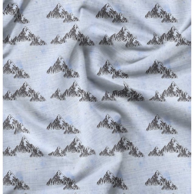 Soimoi Blue Modal Satin Fabric Mountain Nature Printed Fabric 1 Yard 42 Inch Wide
