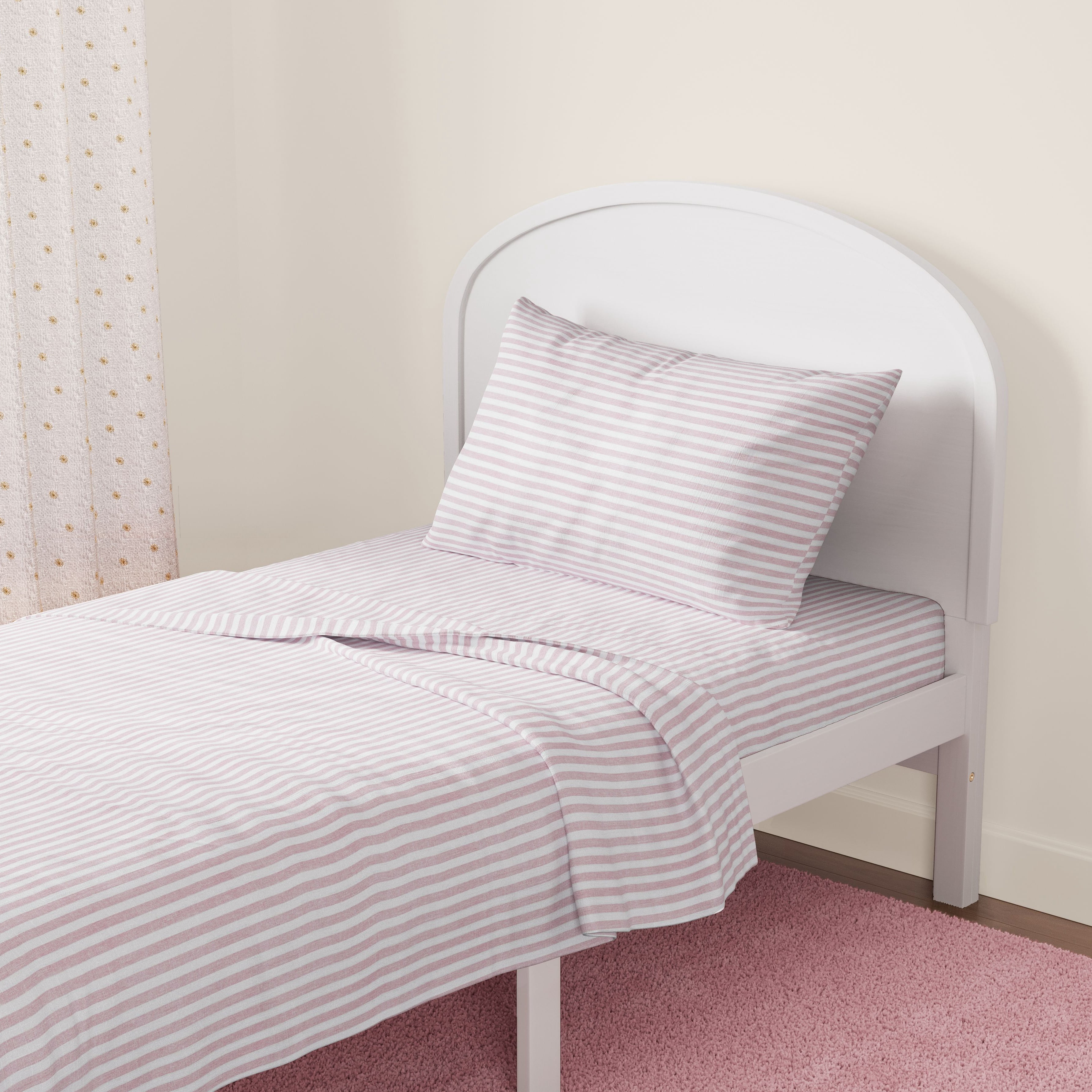 Mainstays Kids 220TC Cotton Stripe Pink Double, 4 Piece Sheet Set