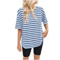 thumbnail image 1 of Pisexur Hauts de Printemps pour Femmes 2025, Hauts pour Femmes, Hauts pour Dames 100 % Coton, Haut Décontracté Ample à Rayures Imprimées à Manches Courtes et Col Rond pour Femme Bleu Ciel, G, 1 of 7