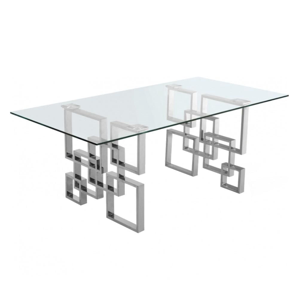 Genevieve Glass Dining Table (29.5"H x 72"W x 36"D) in Silver with Elegant Glass Top – A Sleek and Modern Dining Table Featuring a Sophisticated Silver Base for Contemporary Interiors