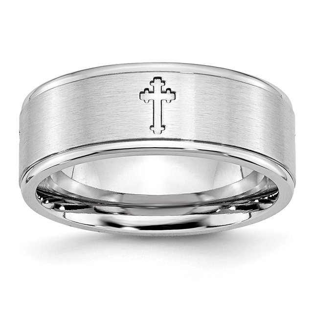 Cobalt Satin and Polished Ridged Edge 8mm Band Size 7