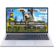 Auusda 15.6" Student Laptop, 16GB DDR4 RAM 512GB SSD, Win 11 Pro Home Computer, Fingerprint, Backlit Keyboard, Silver