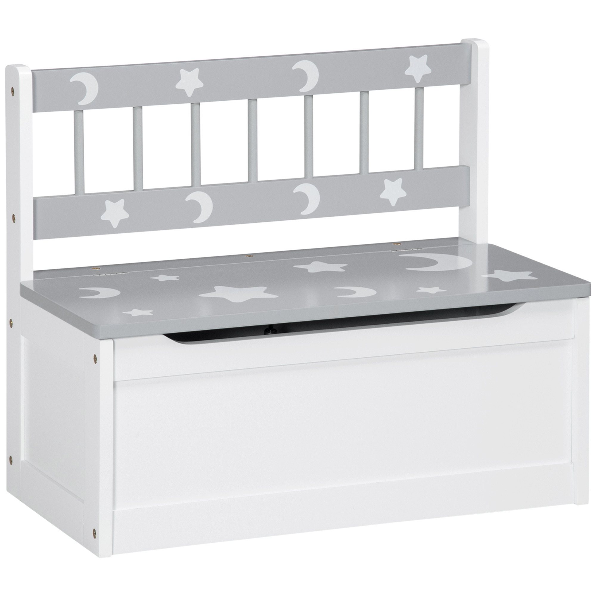 Qaba Coffre de Rangement pour Jouets pour Tout-Petits, Banc de Rangement pour Enfants avec Dossier, Gris