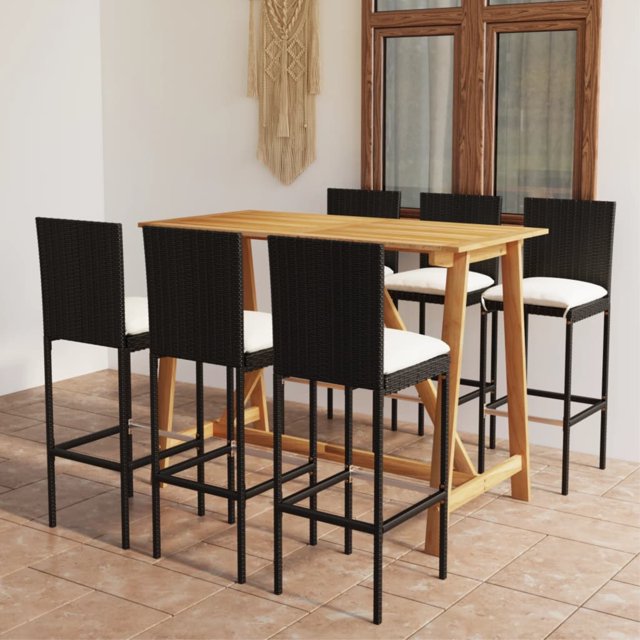 vidaXL Ensemble de Bar de Jardin 7 Pcs avec Coussins Noir