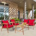 thumbnail image 4 of Gymax 4PCS Patio Conversation Set Wood Frame Furniture Set w/ Red Cushions, 4 of 10