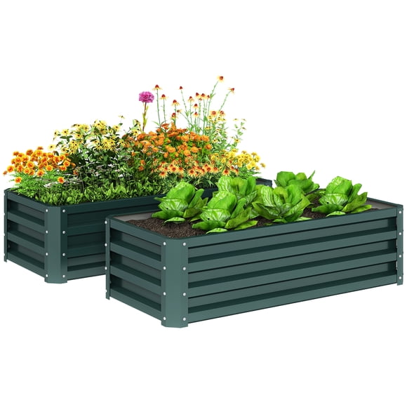 Outsunny Ensemble de 2 Bacs de Jardin Surélevés, Jardinière Galvanisée, Vert