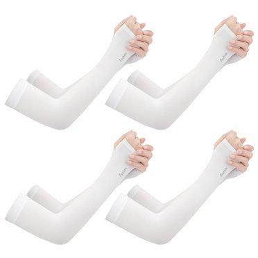 Cooling Arm Sleeves 4 Pair Ice Silk Sunscreen Sleeves Uv Protection Arm Cover Thumb Hole Sunscreen Protector Cooling Sleeves for Men Women Summer Outdoor (White)