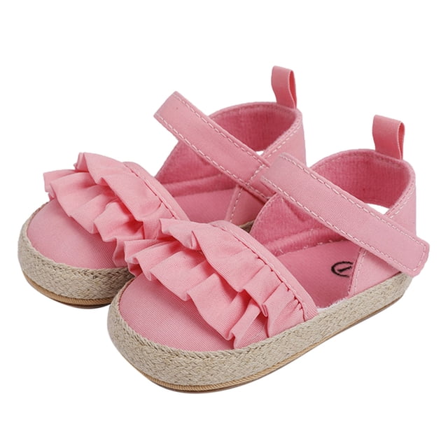 NOKIO Baby Girl First Walking Shoes Summer Toddler Flat Sandals, Ruffles Design Water-Friendly Lightweight Breathable Comfortable Non-Slip Pool Beach Footwear