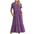 thumbnail image 1 of Penkiiy Robes Maxi pour Femmes 2024 Décontractées d'Été à Manches Courtes, Robe d'Été Ample Plissée à Étages Fluide de Plage avec Poches m Violet, 1 of 5