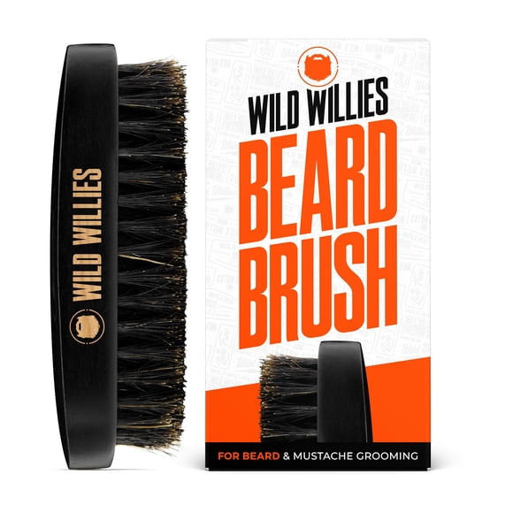 Wild Willies Natural Boar Bristle Beard Brush for Men - Professional Beard and Mustache Grooming Brush with Ergonomic Wooden Handle - Small Travel Pocket Size Beard Detangler Smoothens Softens