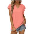 thumbnail image 1 of Birdeem Womens Summer Fashion Casual V-Neck Solid Color Ruffe Short Sleeve Top Blouse, 1 of 8