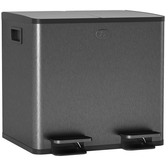 HOMCOM Dual Trash Can, 2 x 15 Liter Garbage Can with Soft Close Lid, Black
