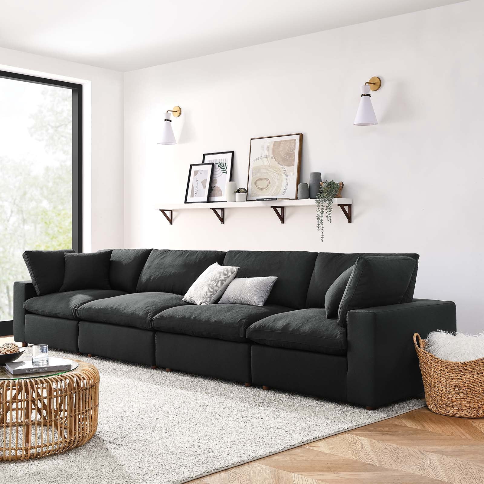 Modway Commix Ensemble de Canapé Sectionnel 4 Pcs Surrembourré Rempli de Duvet, Noir