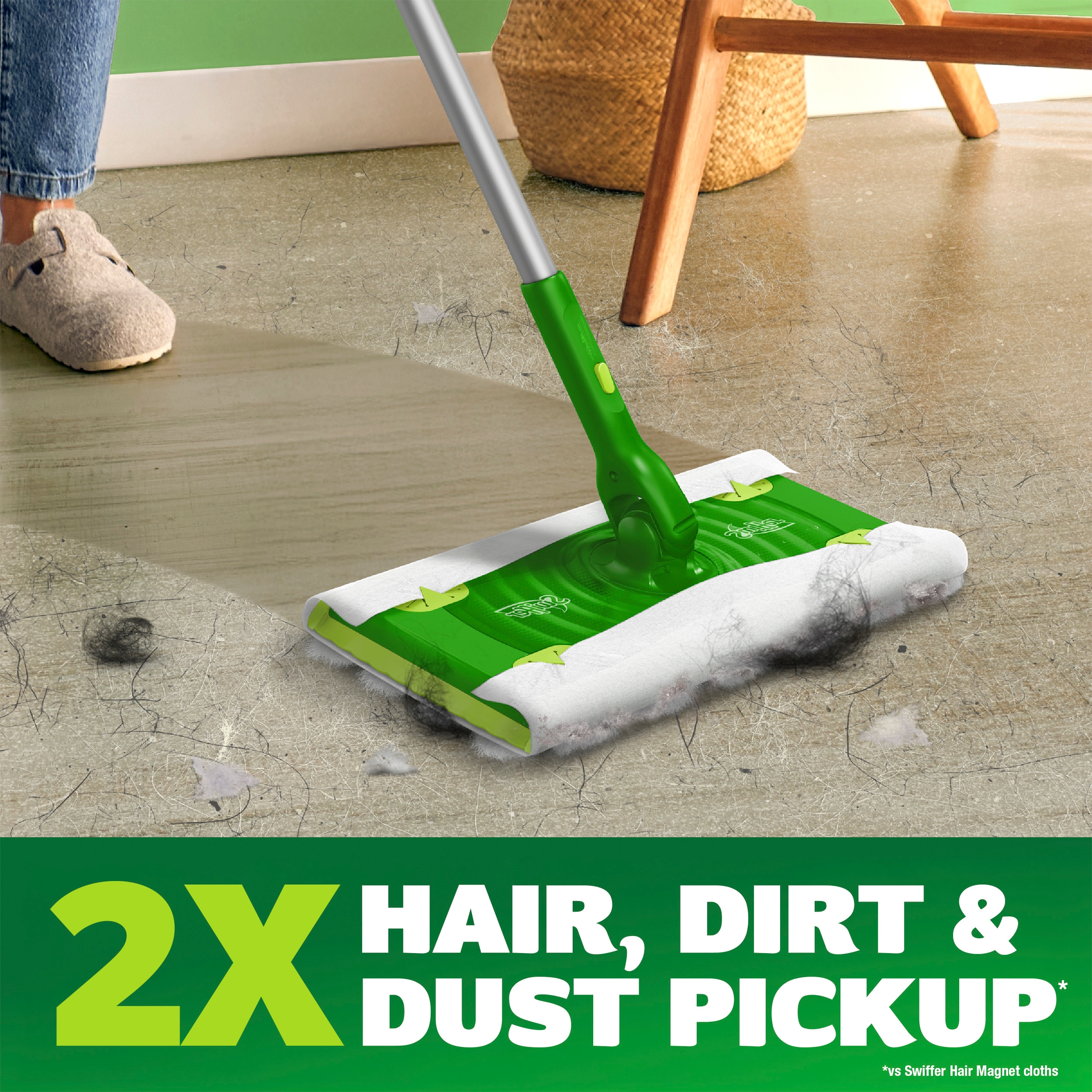 Swiffer Hair Magnet Pro Starter Kit with Collapsible Pole, 6 Hair Magnet Dry Cloths, 2 Bonus Mop & Go Wet Cloths