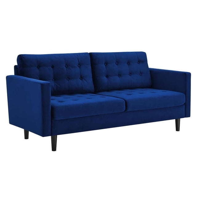 Modway Canapé en Velours de Performance Capitonné Exalt, Bleu Marine et Noir