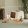 thumbnail image 1 of Cat Litter Box with Lid Front Entry Top Exit Hooded Covered Kitty Litter Pan Orange, 1 of 10