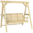 thumbnail image 1 of Outsunny Balançoire de Porche à 3 Places avec Support et Tables d'Appoint, Bois Naturel, 1 of 10