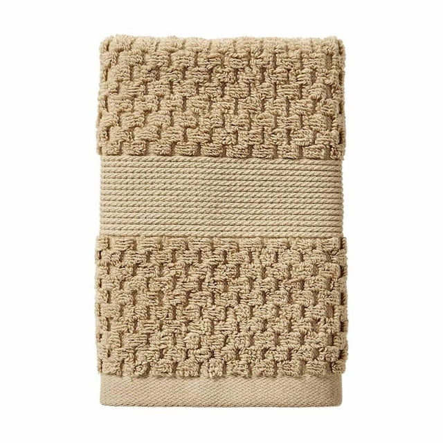 Better Homes & Gardens Signature Soft Collection de Serviettes Texture Maïs Soufflé Pliées beige Serviette pour Enfants avec Texture Tissée Maïs Soufflé et Bande Lisse, Faite de 90 % Coton US et 10 % viscose pour Douceur et Absorption, Convient à l'Utilisation dans la Salle de Bain des Enfants.